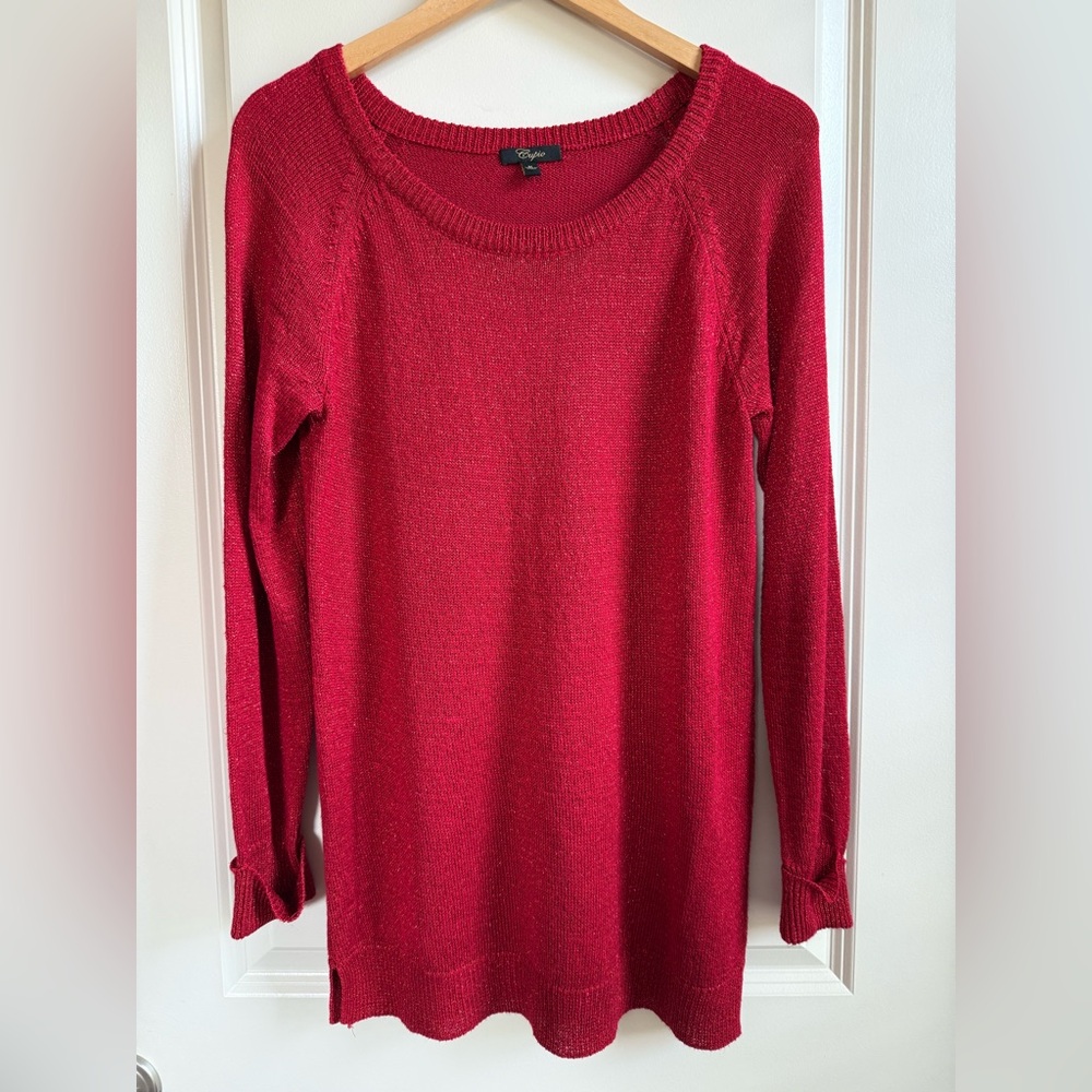 Cupio Vibrant Red Crew Neck Sweater with Gold Threading Size Medium
